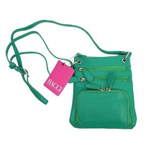 Bacci Crossbody Purse Handbag Adjustable Strap 5 Pocket Card Leather Green